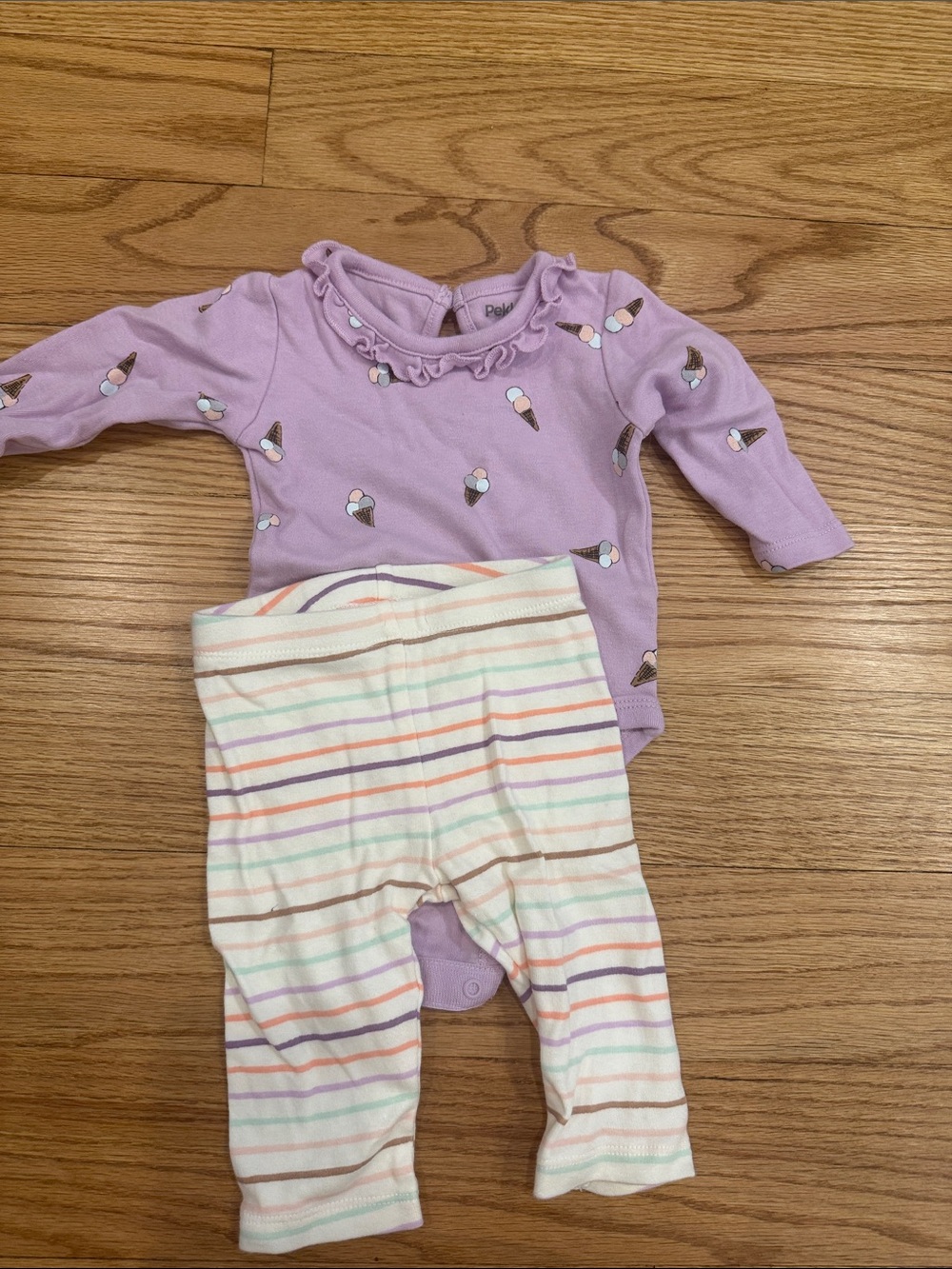 Lavender Ice Cream Print Baby Onesie & Striped Pants